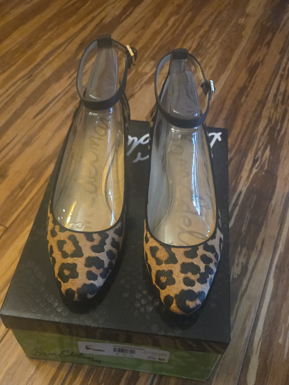 Sam Edelman Leopard Print Pointed-Toe Flats with Black Ankle Strap